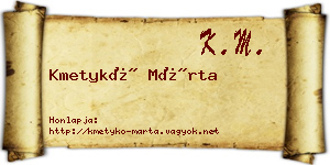 Kmetykó Márta névjegykártya